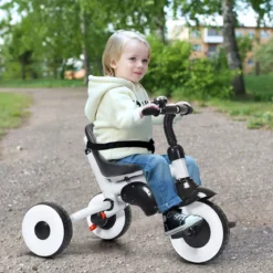 4-in-1 Kinderdreirad Klappbar Baby-Dreirad 3 Räder Fahrrad mit Markise Rosa