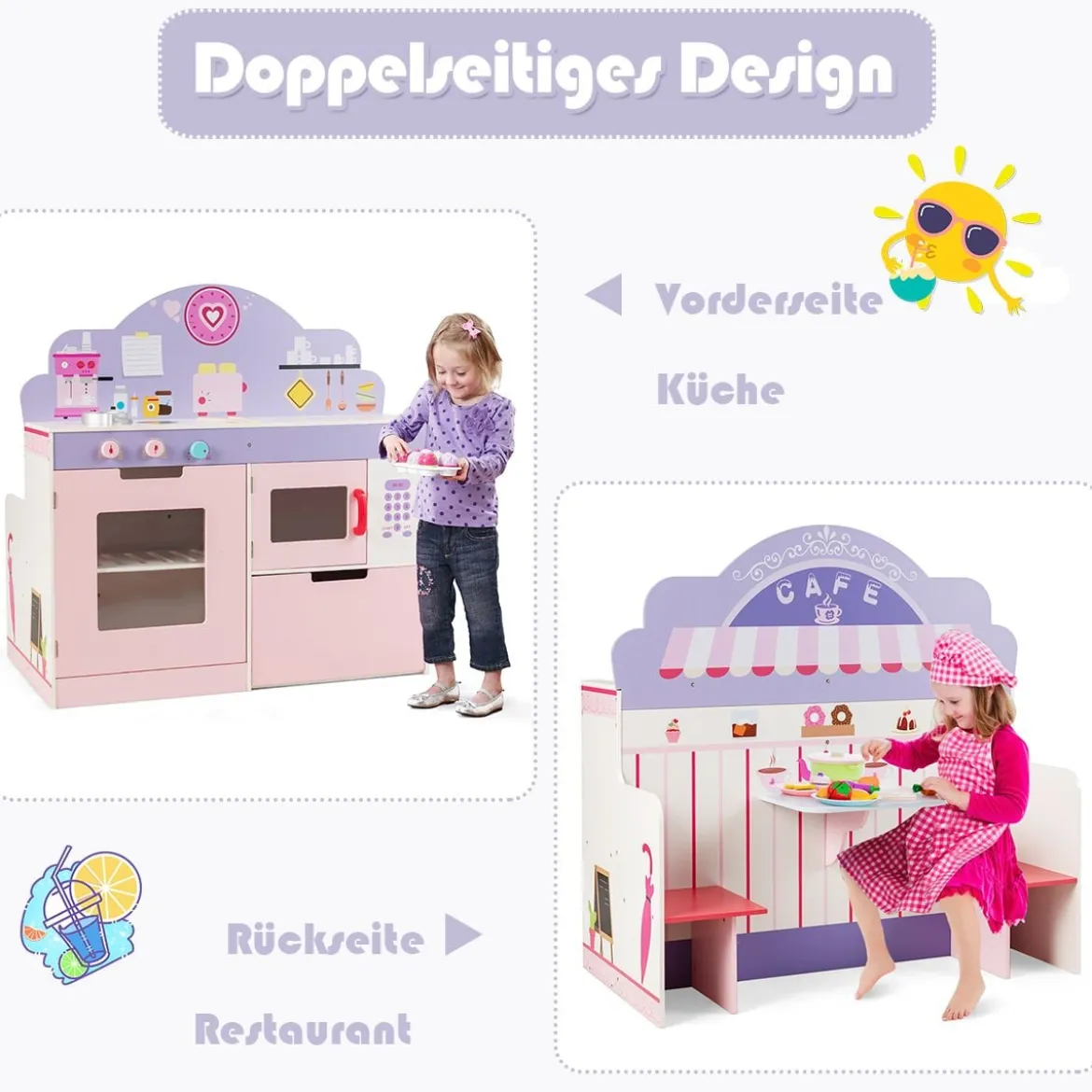 2 in 1 Kinderküche und Restaurant doppelseitiges Rollenspiel Set Spielküche