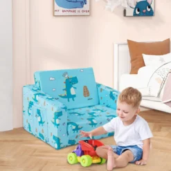 2-in-1 Kinder Klappsofa Kindersessel zum Ausklappen 57 x 42 x 40 cm Blau
