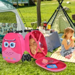 2 in 1 Kinderkoffer und Scooter mit LED Räder 26L Kindertrolley mit Bremse Eule