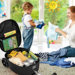 2 in 1 Kinderkoffer und Scooter mit LED Räder 26L Kindertrolley mit Bremse Roboter