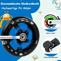 2 in 1 Kinderkoffer und Scooter mit LED Räder 26L Kindertrolley mit Bremse Roboter