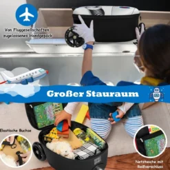 2 in 1 Kinderkoffer und Scooter mit LED Räder 26L Kindertrolley mit Bremse Roboter