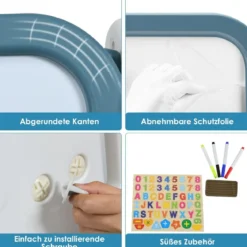 2 in 1 Kinder-Kunststaffelei Doppelseitige Magnetische Tafel Blau