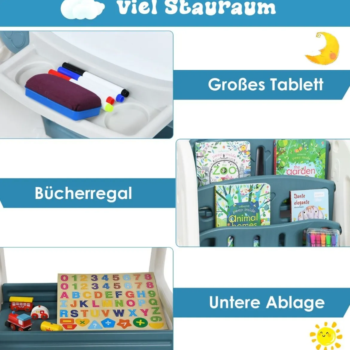 2 in 1 Kinder-Kunststaffelei Doppelseitige Magnetische Tafel Blau