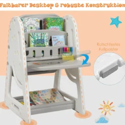 2 in 1 Kinder-Kunststaffelei doppelseitige magnetische Tafel Kinder Staffelei & Kindersitzgruppe Grau