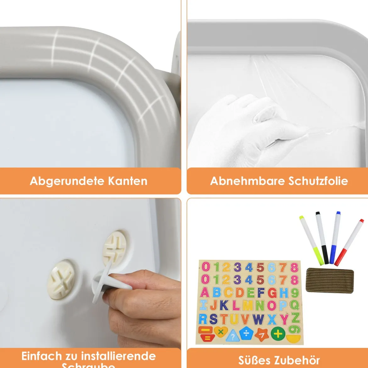 2 in 1 Kinder-Kunststaffelei doppelseitige magnetische Tafel Kinder Staffelei & Kindersitzgruppe Grau