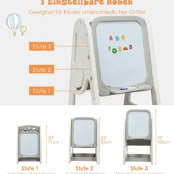 2 in 1 Kinder-Kunststaffelei doppelseitige magnetische Tafel Kinder Staffelei & Kindersitzgruppe Grau