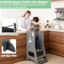 2 in 1 Kinder Lernturm mit Doppelseitiger Tafel & 3 Verstellbare Höhen Küchenhocker Trittschemel