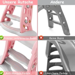 3 in 1 Kinderrutsche & Leiter & Basketballkorb Klappbares Rutschenspielset mit Pufferzone Rosa