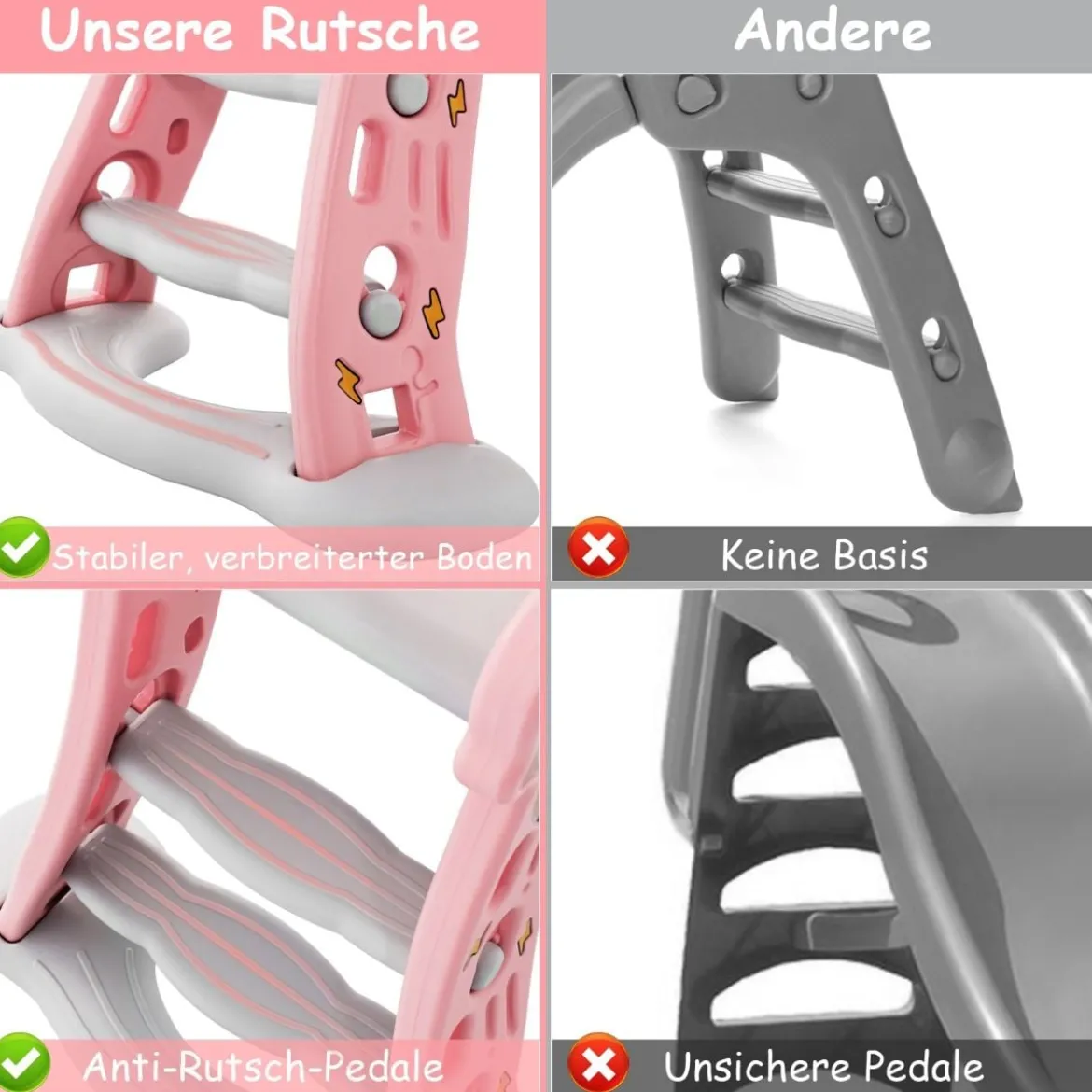 3 in 1 Kinderrutsche & Leiter & Basketballkorb Klappbares Rutschenspielset mit Pufferzone Rosa
