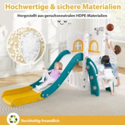 6-in-1 Kinderrutsche mit Basketballkorb & Teleskop Kinder Rutsche Rutschenset Grün