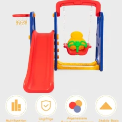 3 in 1 Kinder Rutschen Kletter Spielset mit Basketballkorb Kletter und Schaukel