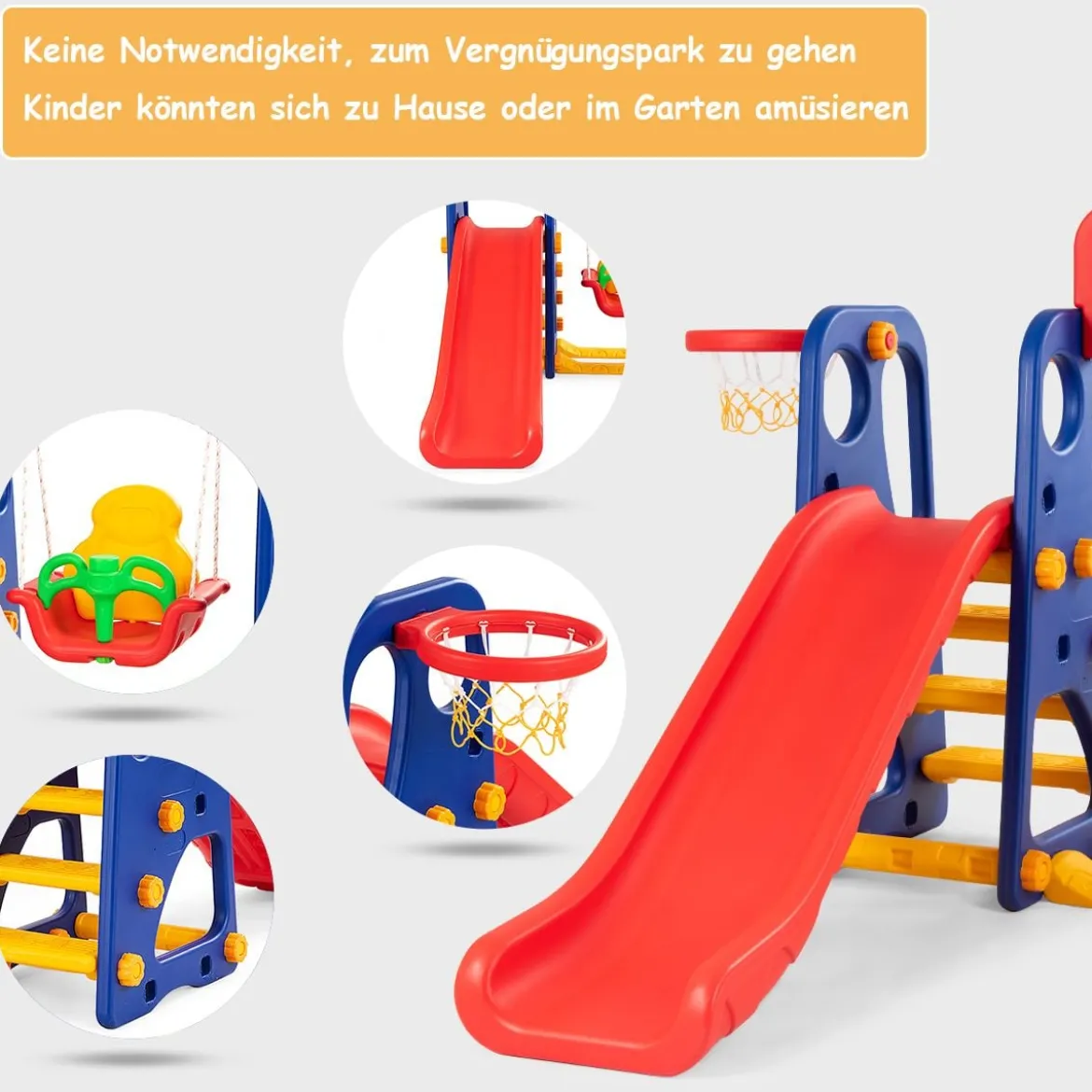 3 in 1 Kinder Rutschen Kletter Spielset mit Basketballkorb Kletter und Schaukel