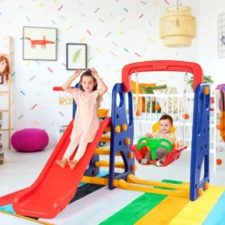 3 in 1 Kinder Rutschen Kletter Spielset mit Basketballkorb Kletter und Schaukel