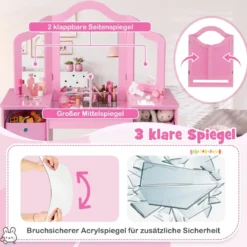 2 in 1 Kinder Schminktisch mit Abnehmbarem Spiegel & Aufbewahrungsboxen Frisiertisch