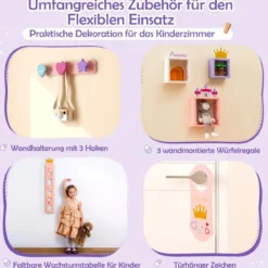 2 in 1 Kinder Schminktisch mit Hocker Schminktisch-Set aus Holz Rosa