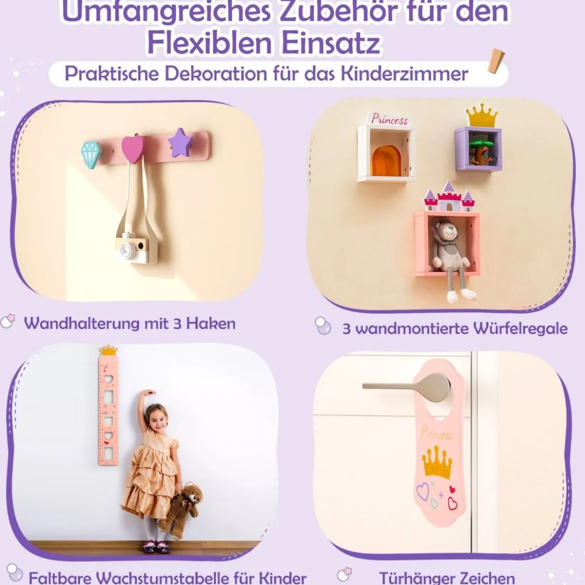 2 in 1 Kinder Schminktisch mit Hocker Schminktisch-Set aus Holz Rosa