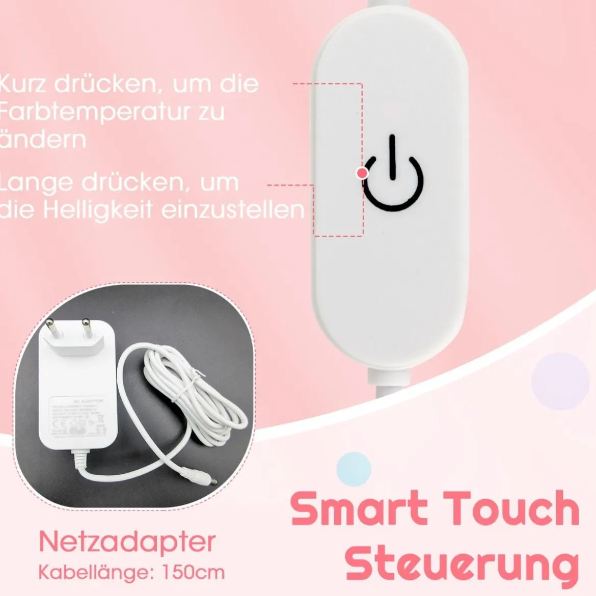 2 in 1 Kinder Schminktisch mit LED-Leuchten & Klappbarem Spiegel & Schubladen Rosa