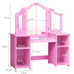 2 in 1 Kinder Schminktisch Schreibtisch mit spiegel 107 × 40 × 117 cm
