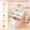 2 in 1 Kinder Schminktisch Set Kinderschminktisch mit Spiegel Kosmetiktisch für Mädchen Weiß