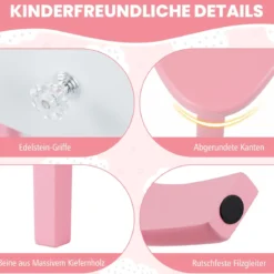 2 in 1 Kinder Schminktisch Set mit Abnehmbarem Spiegel & 3 Lichtfarben Makeup-Tisch Weiß