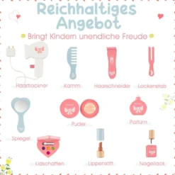 2 in 1 Kinder Schminktisch Set mit Hocker & Abnembarem Spiegel & Schubladen & Zubehören