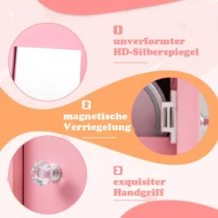 4 in 1 Kinder Schmuckschrank Spiegelschrank 360° drehbar mit Ganzkörperspiegel Weiß/Rosa