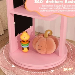 4 in 1 Kinder Schmuckschrank Spiegelschrank 360° drehbar mit Ganzkörperspiegel Weiß/Rosa
