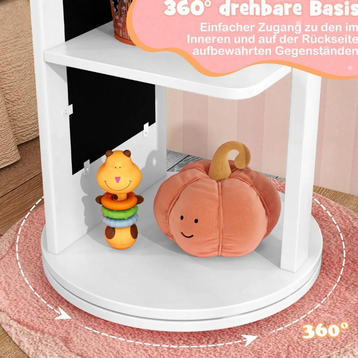 4 in 1 Kinder Schmuckschrank Spiegelschrank 360° drehbar mit Ganzkörperspiegel Weiß/Rosa