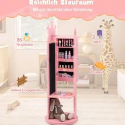 4 in 1 Kinder Schmuckschrank Spiegelschrank 360° drehbar mit Ganzkörperspiegel Weiß/Rosa