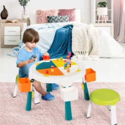 5 in 1 Kindersitzgruppe Kinder Spieltisch klappbar Spieltischset höhenverstellbar Sitzgruppe für Kinder mit Staufach Tisch & 2 Stühle Grün