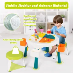 5 in 1 Kindersitzgruppe Kinder Spieltisch klappbar Spieltischset höhenverstellbar Sitzgruppe für Kinder mit Staufach Tisch & 2 Stühle Grün
