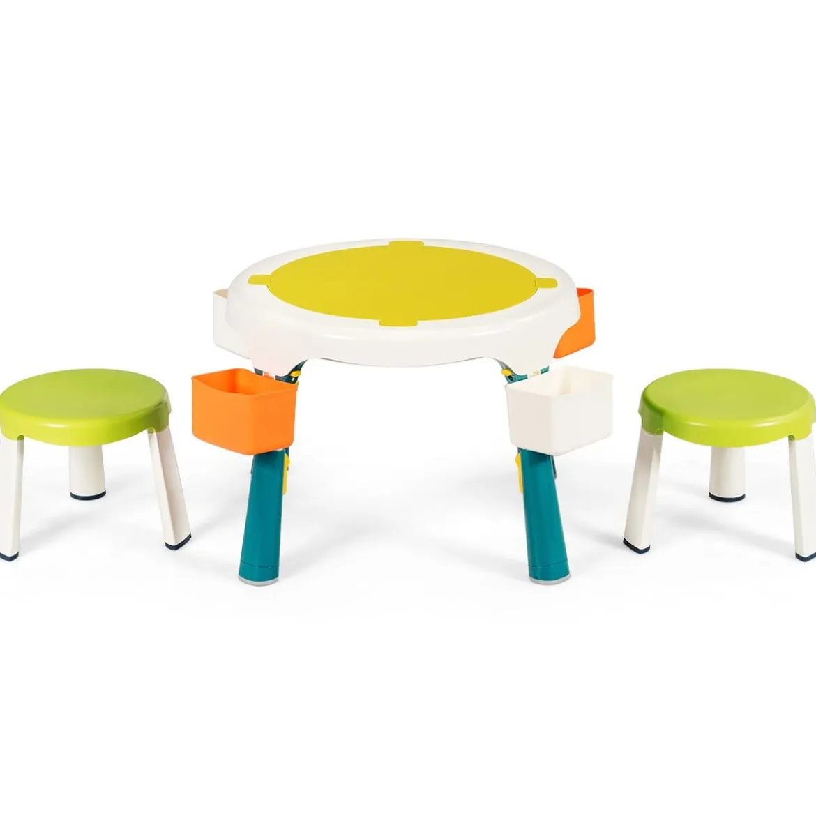 5 in 1 Kindersitzgruppe Kinder Spieltisch klappbar Spieltischset höhenverstellbar Sitzgruppe für Kinder mit Staufach Tisch & 2 Stühle Grün