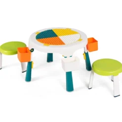 5 in 1 Kindersitzgruppe Kinder Spieltisch klappbar Spieltischset höhenverstellbar Sitzgruppe für Kinder mit Staufach Tisch & 2 Stühle Grün