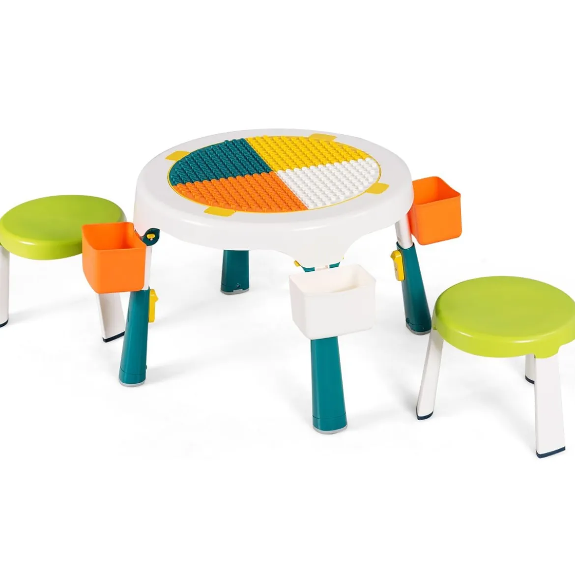 5 in 1 Kindersitzgruppe Kinder Spieltisch klappbar Spieltischset höhenverstellbar Sitzgruppe für Kinder mit Staufach Tisch & 2 Stühle Grün