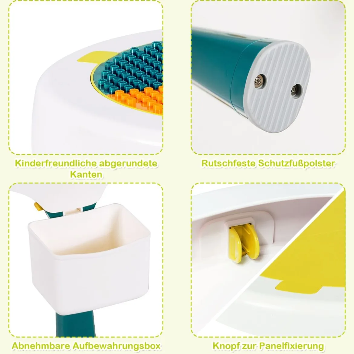 5 in 1 Kindersitzgruppe Kinder Spieltisch klappbar Spieltischset höhenverstellbar Sitzgruppe für Kinder mit Staufach Tisch & 2 Stühle Grün