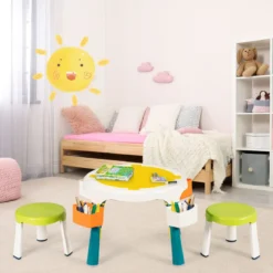 5 in 1 Kindersitzgruppe Kinder Spieltisch klappbar Spieltischset höhenverstellbar Sitzgruppe für Kinder mit Staufach Tisch & 2 Stühle Grün