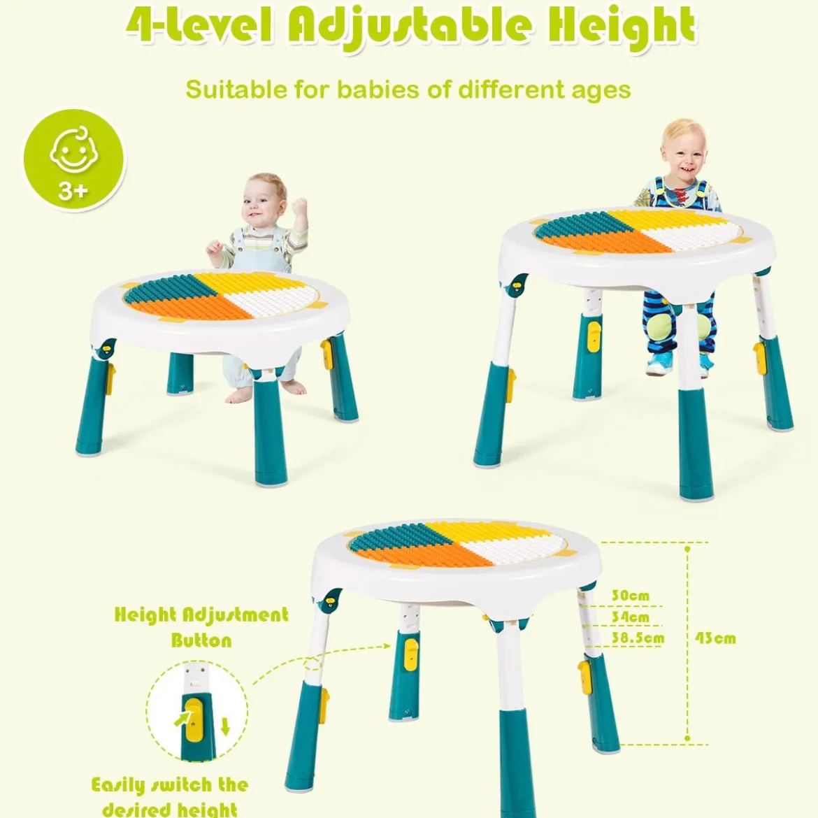 5 in 1 Kindersitzgruppe Kinder Spieltisch klappbar Spieltischset höhenverstellbar Sitzgruppe für Kinder mit Staufach Tisch & 2 Stühle Grün
