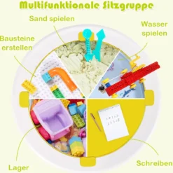 5 in 1 Kindersitzgruppe Kinder Spieltisch klappbar Spieltischset höhenverstellbar Sitzgruppe für Kinder mit Staufach Tisch & 2 Stühle Grün