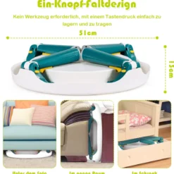 5 in 1 Kindersitzgruppe Kinder Spieltisch klappbar Spieltischset höhenverstellbar Sitzgruppe für Kinder mit Staufach Tisch & 2 Stühle Grün
