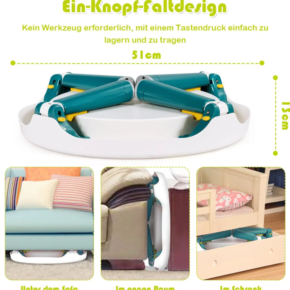 5 in 1 Kindersitzgruppe Kinder Spieltisch klappbar Spieltischset höhenverstellbar Sitzgruppe für Kinder mit Staufach Tisch & 2 Stühle Grün