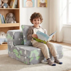3 in 1 Kindersofa im Dunkeln Leuchtend mit Kissen & Abnehmbarem Bezug Gepolsterter Kindersessel Grau