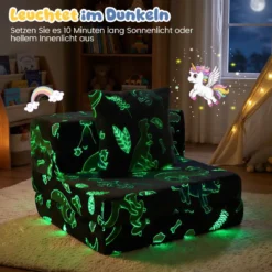 3 in 1 Kindersofa im Dunkeln Leuchtend mit Kissen & Abnehmbarem Bezug Gepolsterter Kindersessel Grau