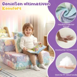 3 in 1 Kindersofa im Dunkeln Leuchtend mit Kissen & Abnehmbarem Bezug Gepolsterter Kindersessel Bunt