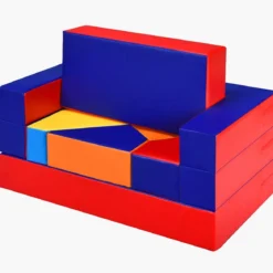 4 in 1 Kinder Sofa & Sitzgruppe & Bett & Puzzle Matraze 6 tlg. Schaumstoffbausteine Soft Foam Bunt