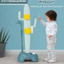 3 in 1 Kinder Spielplatz Kinder Golfset & Ringwurfspiel & Bohnensäckchen 38 x 22 x 103 cm Bunt