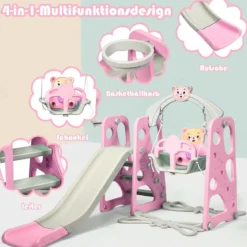 4 in 1 Kinder Spielplatz Kinder Rutsche & Schaukel Gartenschaukel Rosa