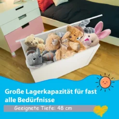2 in 1 Kinder Spielzeugtruhe aus Holz mit Deckel & Seitengriffe Aufbewahrungsruhe 113L Weiß