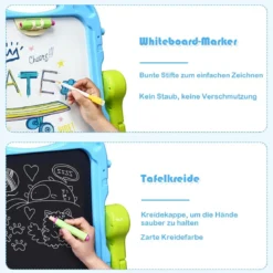 2 in 1 Kinder Staffelei Kunststaffelei doppelseitig mit Kreidetafel & Whiteboard 61 x 45 x 109 cm Blau